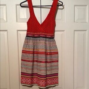 Free People Vibrant Red and Patterned Mini Dress